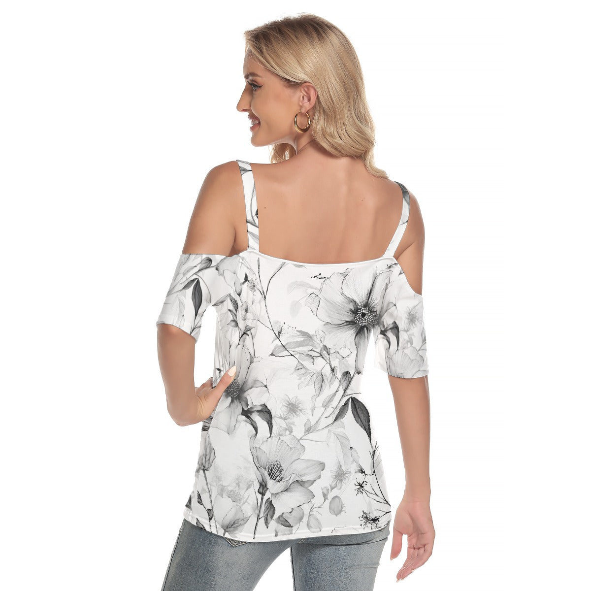 Women's Cold Shoulder T-shirt With Criss Cross Strips