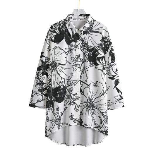 All-Over Print Women's Chiffon Shirt With Elbow Sleeve