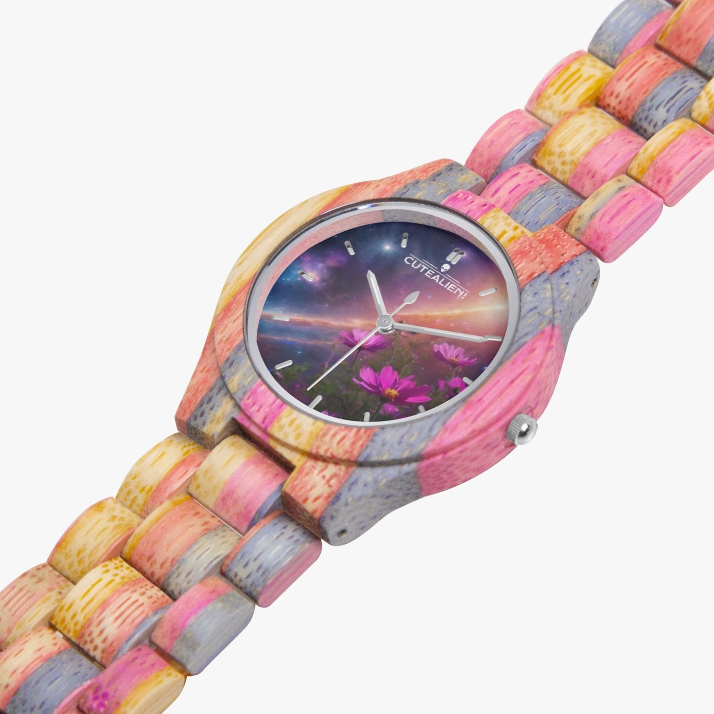 Camouflage Wooden Watch - Grey&Pink