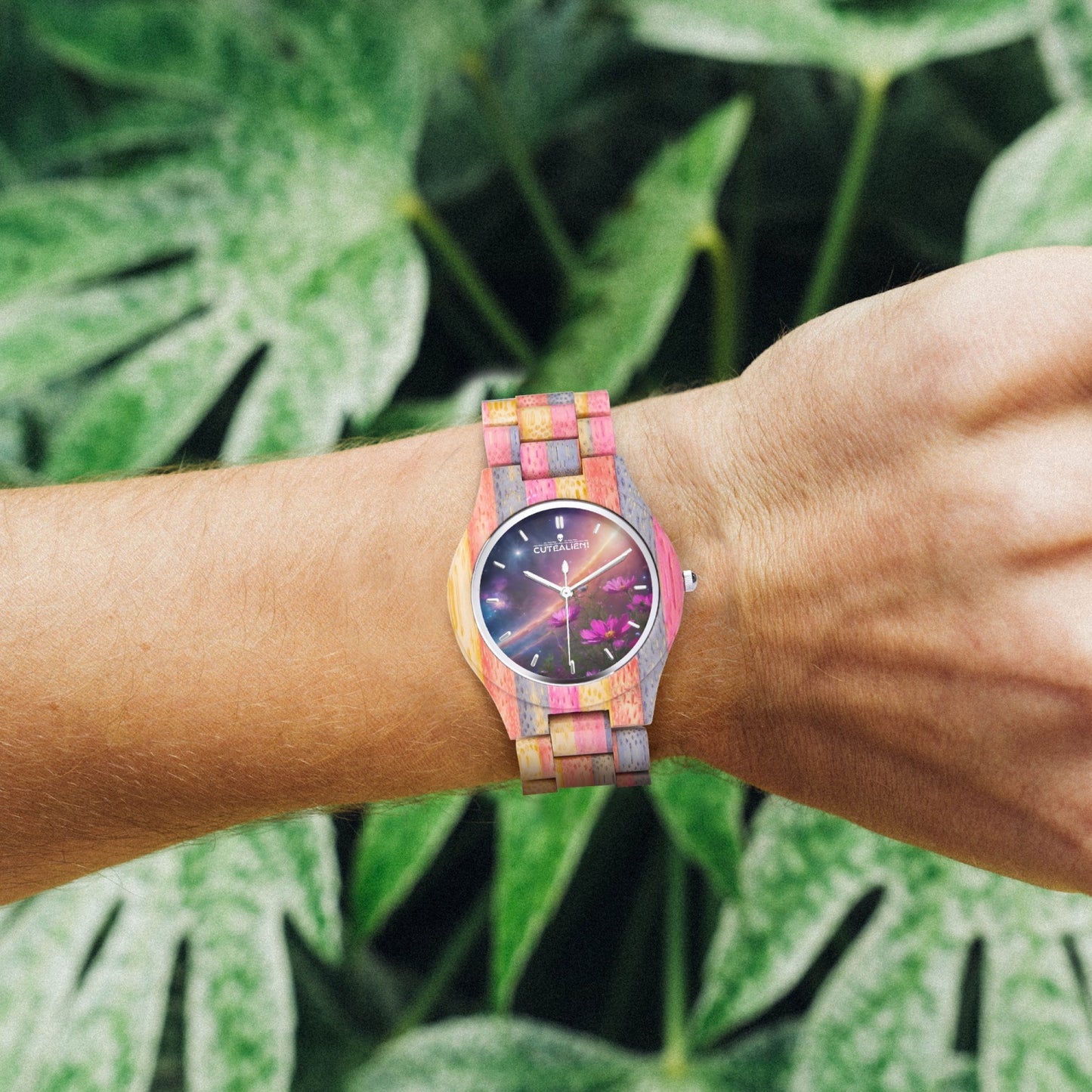 Camouflage Wooden Watch - Grey&Pink